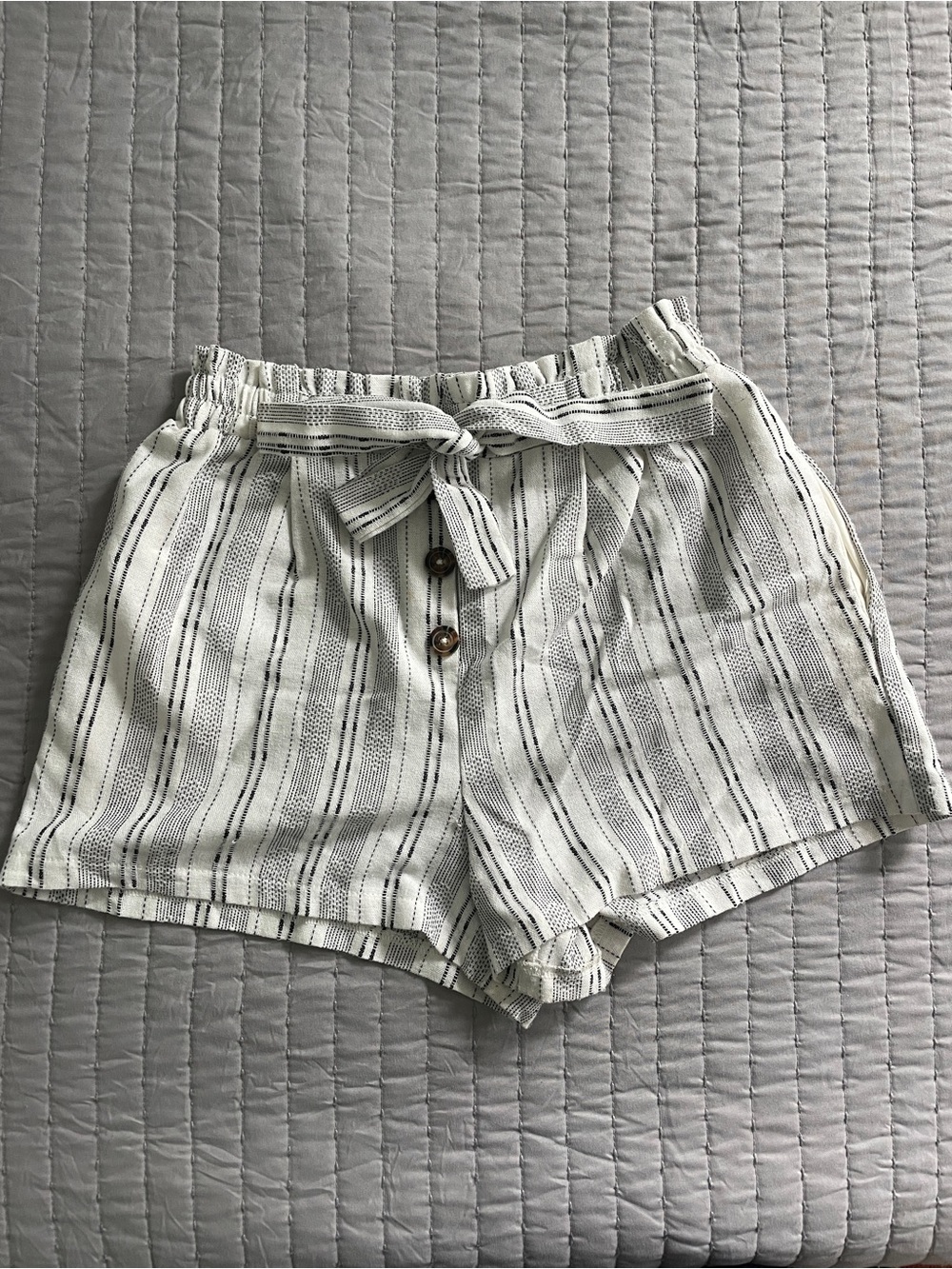 Sienna Sky White and Black Striped High-Waist Tie-Front Shorts